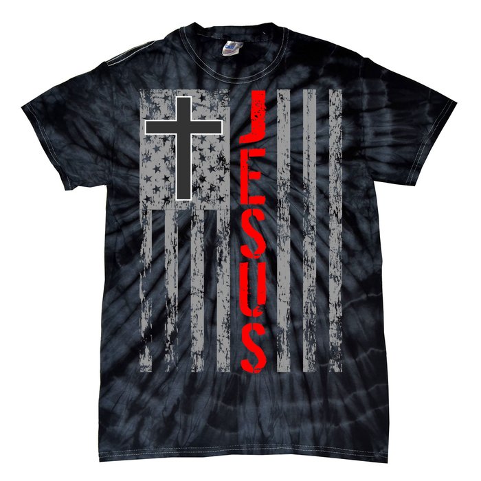 Vintage Jesus USA American Flag Catholic Christion Cross Tie-Dye T-Shirt