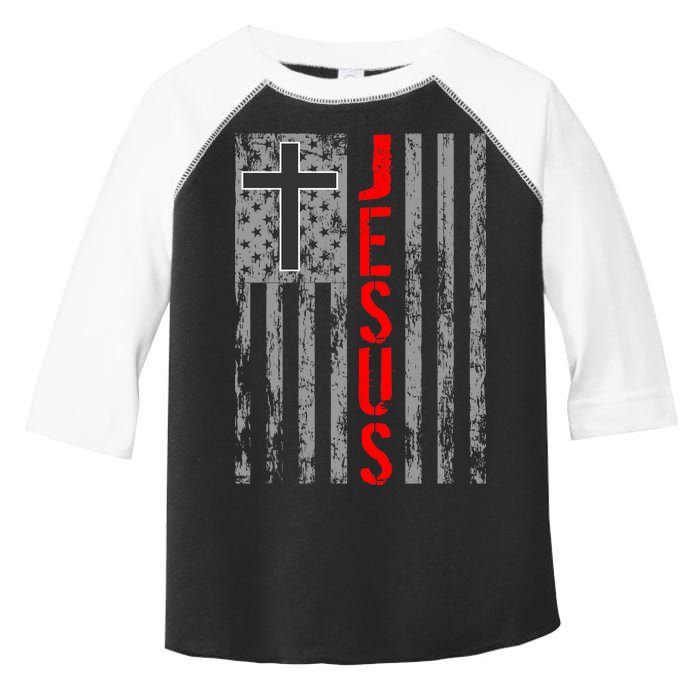 Vintage Jesus USA American Flag Catholic Christion Cross Toddler Fine Jersey T-Shirt