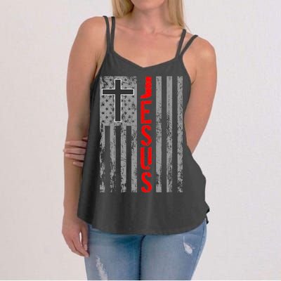 Vintage Jesus USA American Flag Catholic Christion Cross Women's Strappy Tank