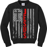 Vintage Jesus USA American Flag Catholic Christion Cross Kids Sweatshirt