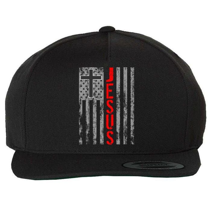 Vintage Jesus USA American Flag Catholic Christion Cross Wool Snapback Cap