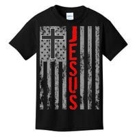 Vintage Jesus USA American Flag Catholic Christion Cross Kids T-Shirt