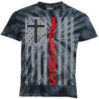 Vintage Jesus USA American Flag Catholic Christion Cross Kids Tie-Dye T-Shirt