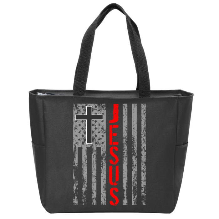 Vintage Jesus USA American Flag Catholic Christion Cross Zip Tote Bag