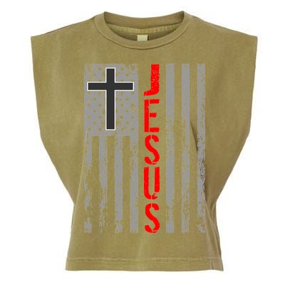 Vintage Jesus USA American Flag Catholic Christion Cross Garment-Dyed Women's Muscle Tee