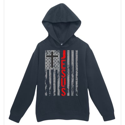 Vintage Jesus USA American Flag Catholic Christion Cross Urban Pullover Hoodie