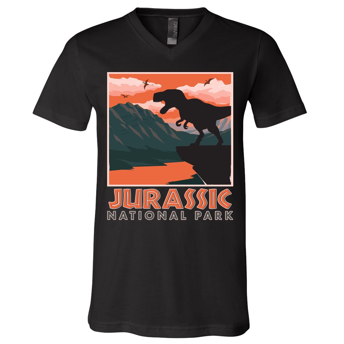 Vintage Jurassic National Park Poster V-Neck T-Shirt