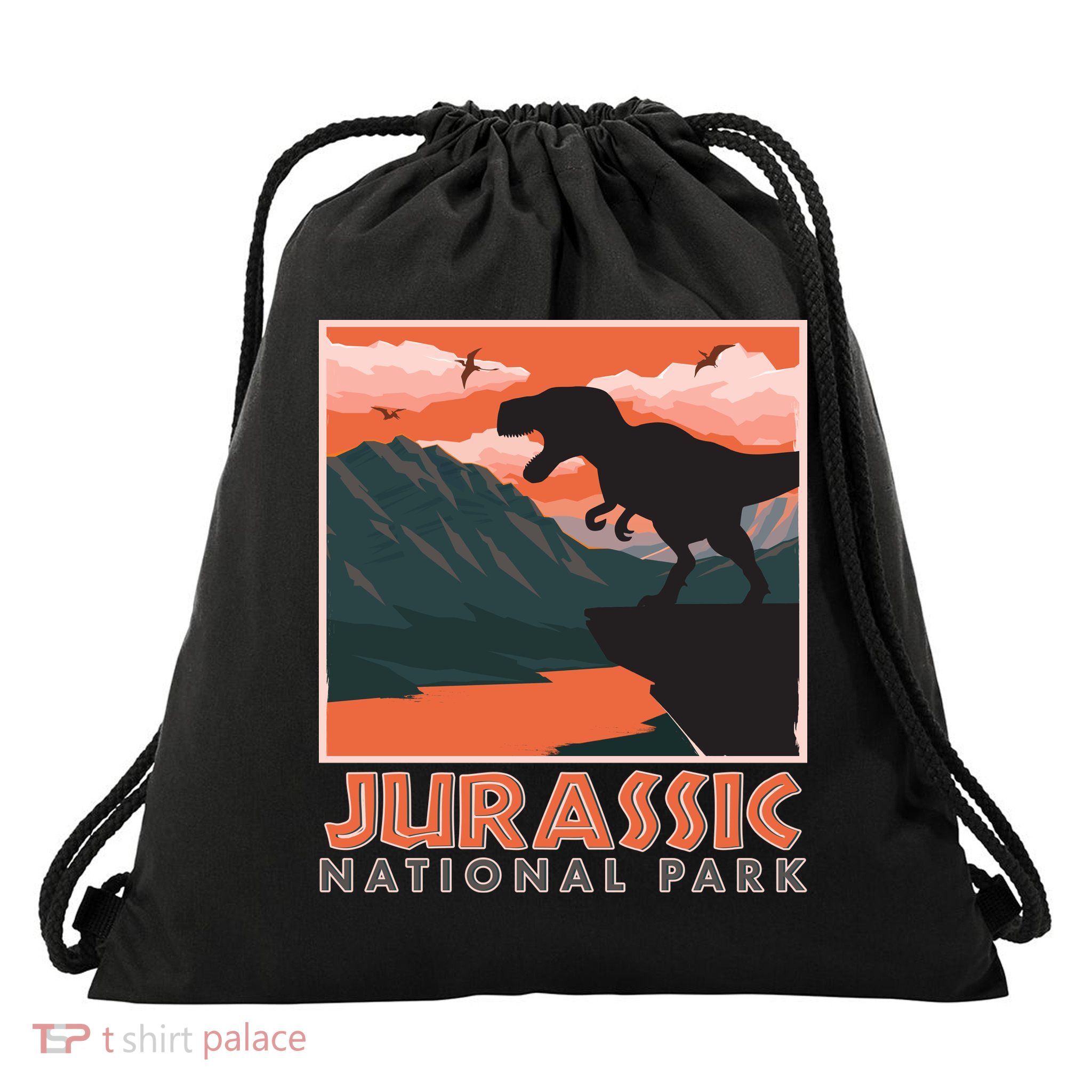 Vintage Jurassic National Park Poster Drawstring Bag