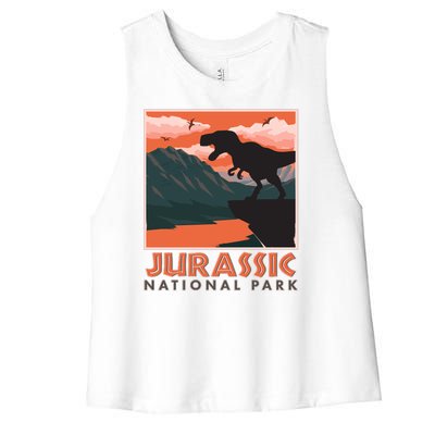 Vintage Jurassic National Park Poster Women's Racerback Cropped Tank