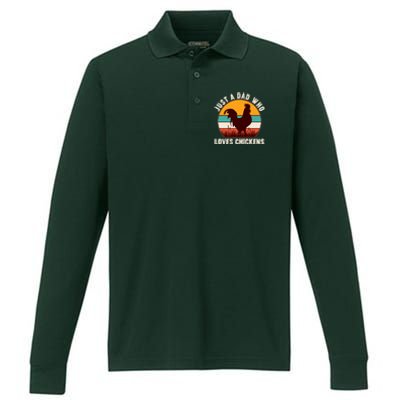 Vintage Just A Dad Who Loves Chickens Performance Long Sleeve Polo