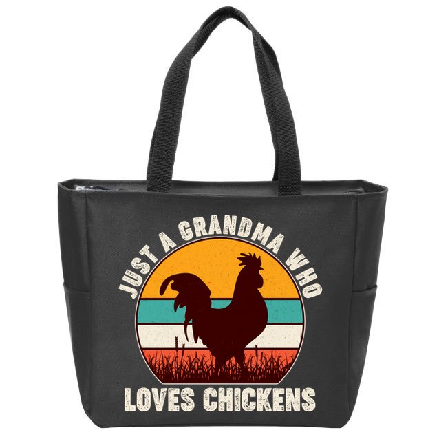 Vintage Just A Grandma Who Loves Chickens Zip Tote Bag