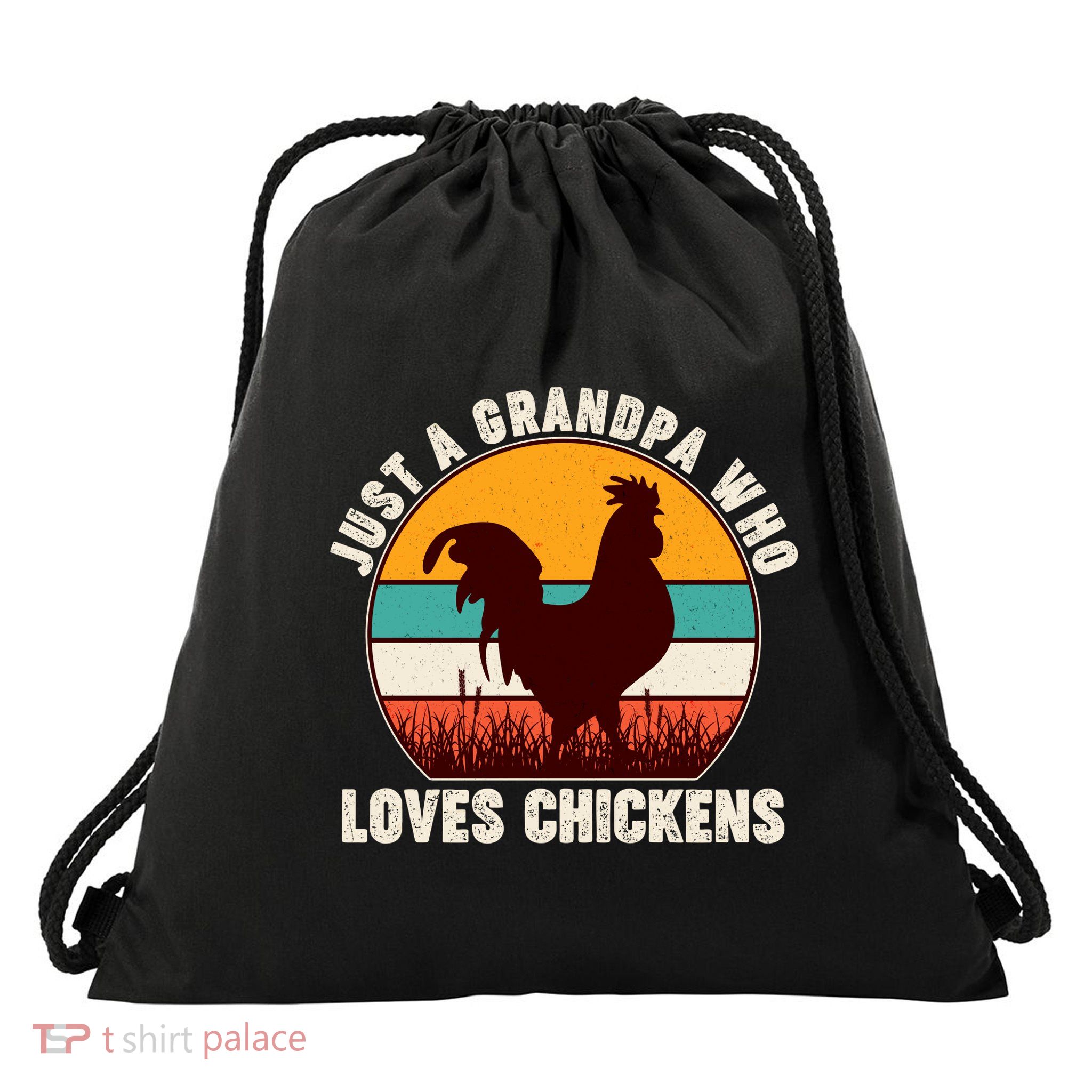 Vintage Just A Grandpa Who Loves Chickens Drawstring Bag