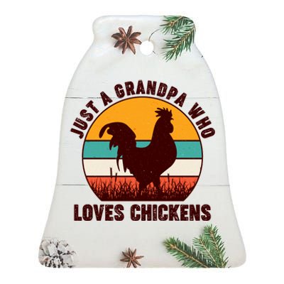 Vintage Just A Grandpa Who Loves Chickens Ceramic Bell Ornament