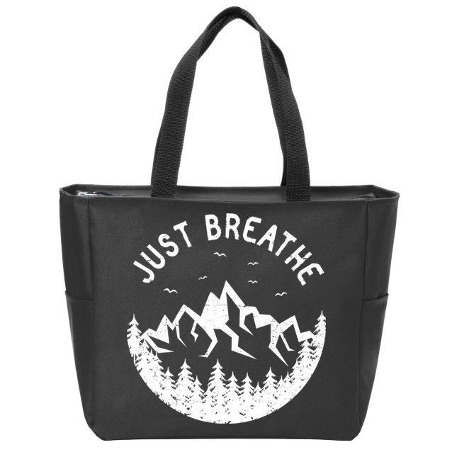 Vintage Just Breathe Nature Adventure Zip Tote Bag