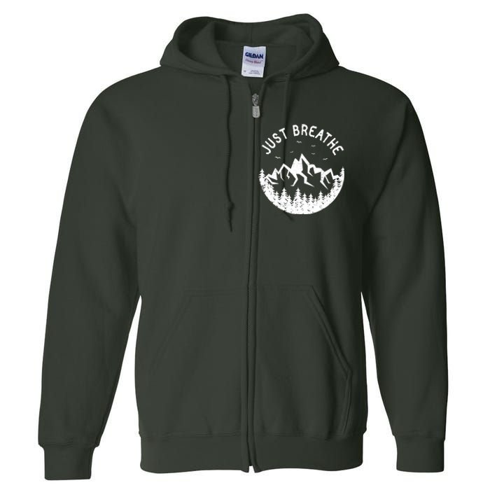 Vintage Just Breathe Nature Adventure Full Zip Hoodie