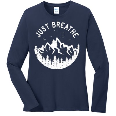 Vintage Just Breathe Nature Adventure Ladies Long Sleeve Shirt