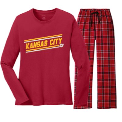 Vintage Kansas City Football Women's Long Sleeve Flannel Pajama Set 