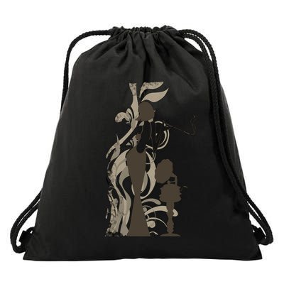 Vintage Lady Smoking Record Player Drawstring Bag
