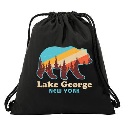 Vintage Lake George New York Forest Bear Drawstring Bag