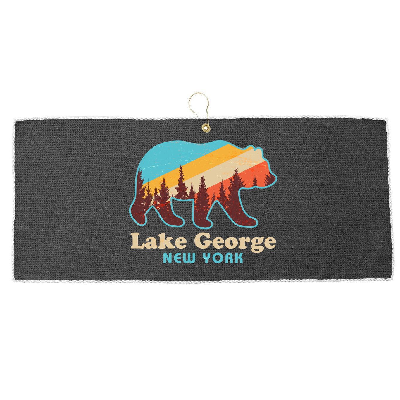 Vintage Lake George New York Forest Bear Large Microfiber Waffle Golf Towel