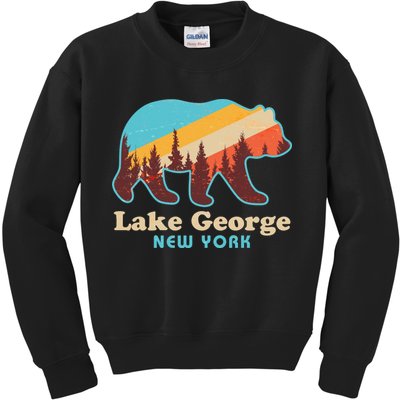 Vintage Lake George New York Forest Bear Kids Sweatshirt