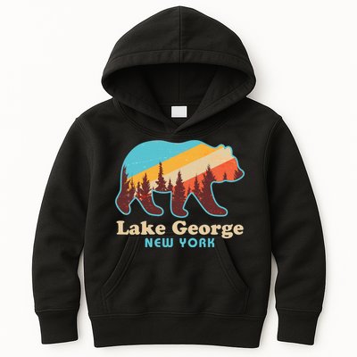 Vintage Lake George New York Forest Bear Kids Hoodie