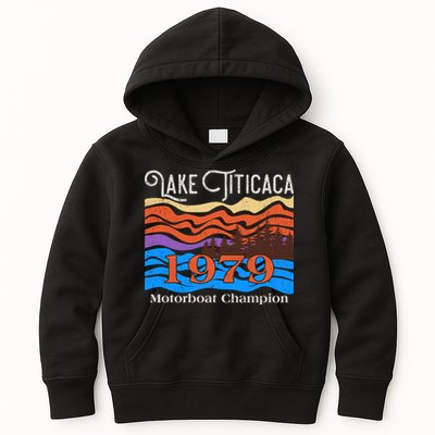Vintage Lake Titicaca 1979 Motorboat Champion Kids Hoodie