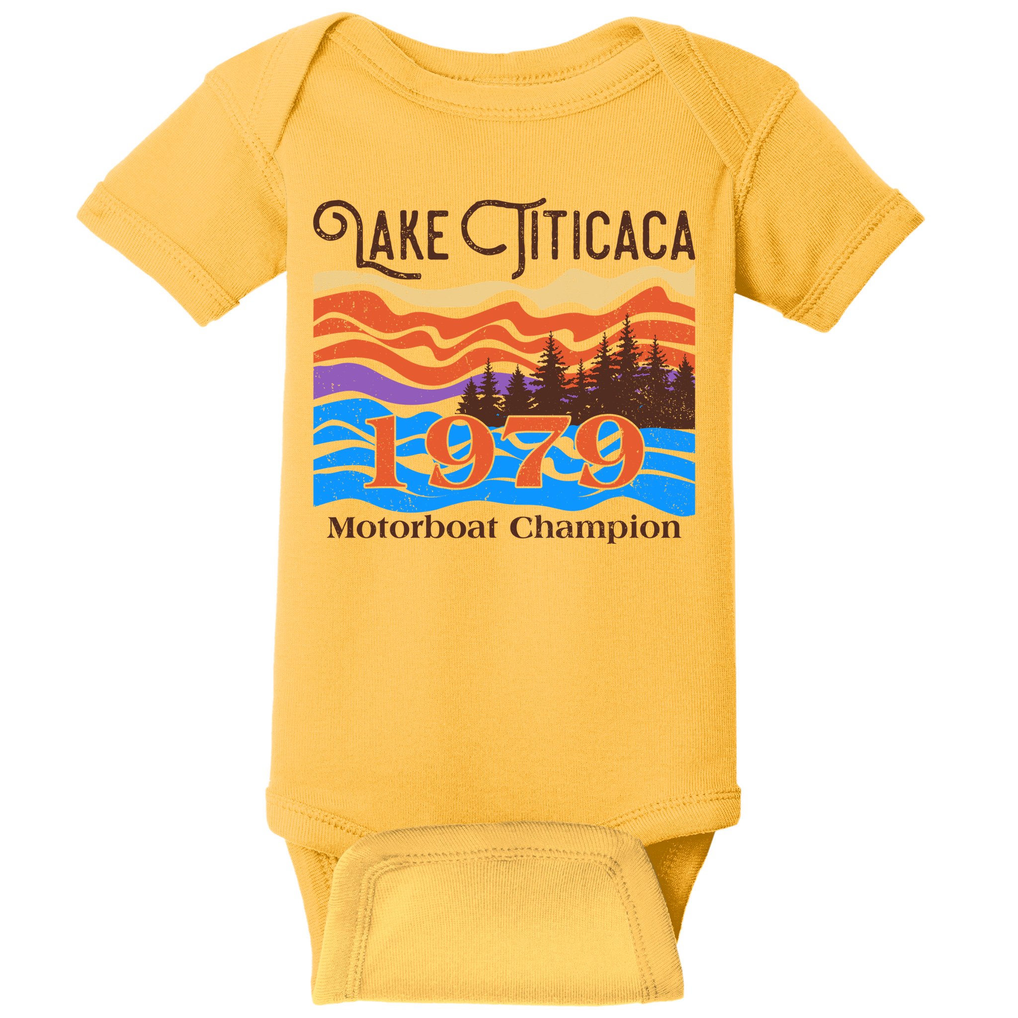 Vintage Lake Titicaca 1979 Motorboat Champion Baby Bodysuit