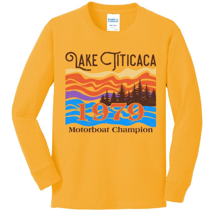 Vintage Lake Titicaca 1979 Motorboat Champion Kids Long Sleeve Shirt