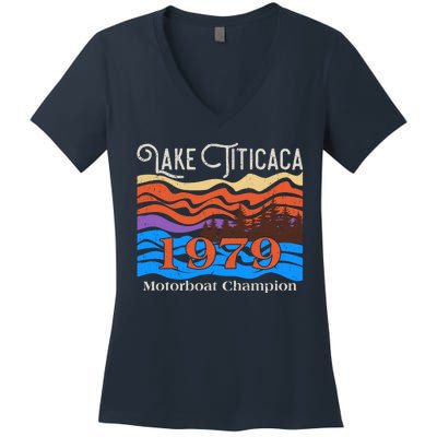 Vintage Lake Titicaca 1979 Motorboat Champion Women's V-Neck T-Shirt