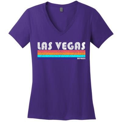 Vintage Las Vegas Nevada Stripe Logo Women's V-Neck T-Shirt