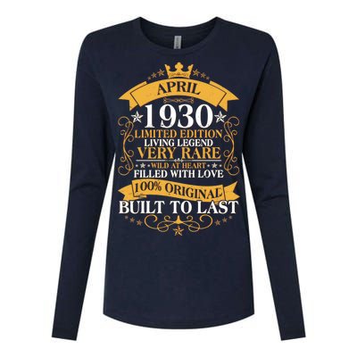 Vintage Limited Edition April 1930 Birthday Womens Cotton Relaxed Long Sleeve T-Shirt