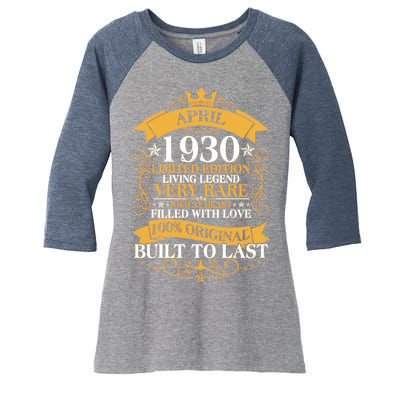 Vintage Limited Edition April 1930 Birthday Women's Tri-Blend 3/4-Sleeve Raglan Shirt