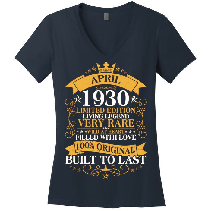 Vintage Limited Edition April 1930 Birthday Women's V-Neck T-Shirt