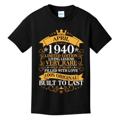 Vintage Limited Edition April 1940 Birthday Kids T-Shirt