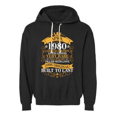  Vintage Limited Edition April 1980 Birthday Garment-Dyed Fleece Hoodie