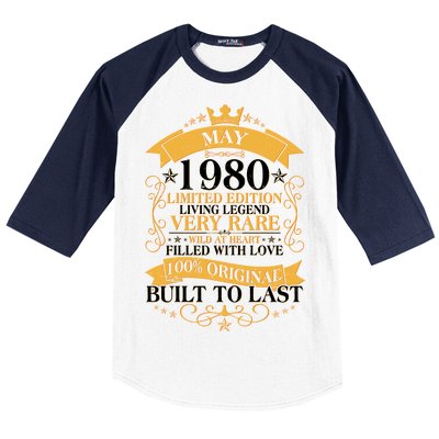 Vintage Limited Edition May 1980 Birthday Baseball Sleeve Shirt