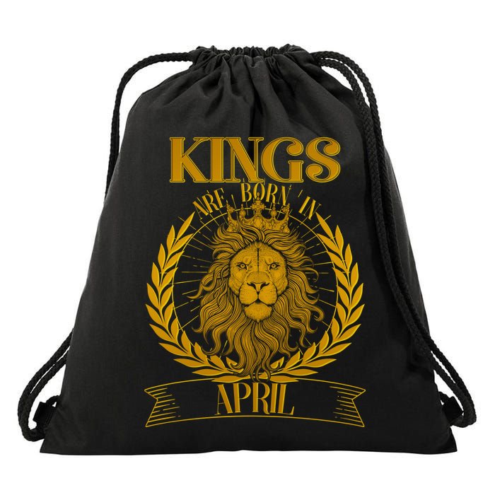 Vintage Lion Kings Are Born In April Drawstring Bag