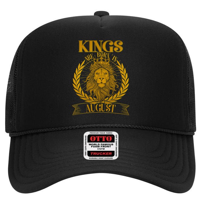 Vintage Lion Kings Are Born In August High Crown Mesh Back Trucker Hat