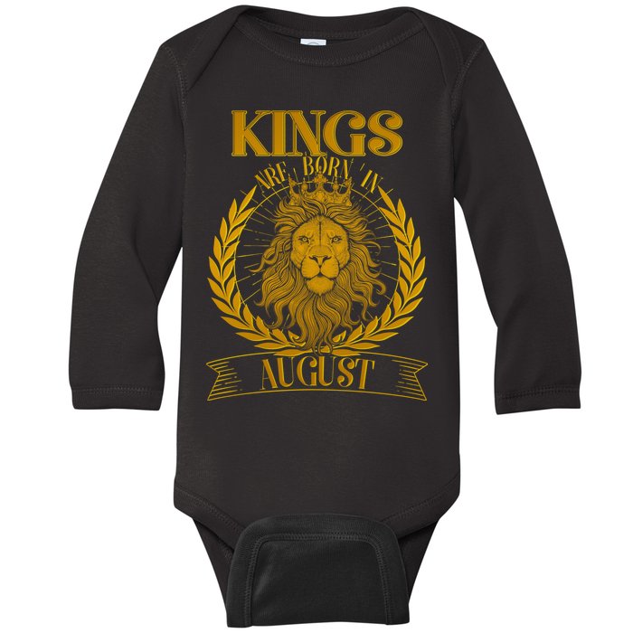 Vintage Lion Kings Are Born In August Baby Long Sleeve Bodysuit