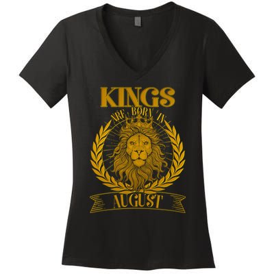 Vintage Lion Kings Are Born In August Women's V-Neck T-Shirt
