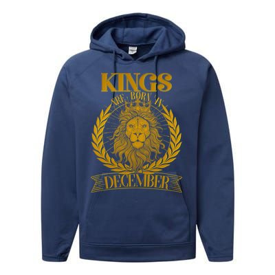 Vintage Lion Kings Are Born In December Performance Fleece Hoodie