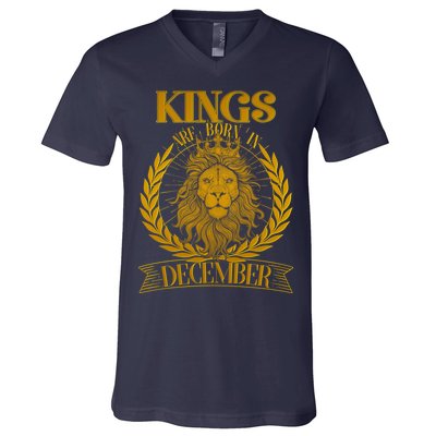 Vintage Lion Kings Are Born In December V-Neck T-Shirt