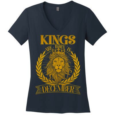 Vintage Lion Kings Are Born In December Women's V-Neck T-Shirt