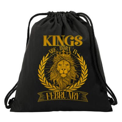 Vintage Lion Kings Are Born In February Drawstring Bag
