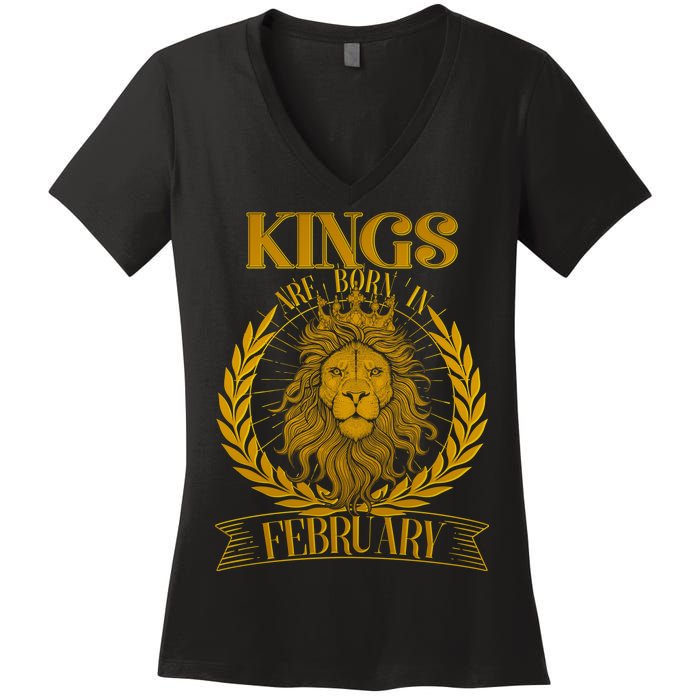 Vintage Lion Kings Are Born In February Women's V-Neck T-Shirt