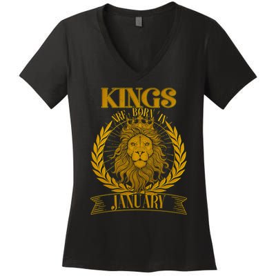 Vintage Lion Kings Are Born In January Women's V-Neck T-Shirt