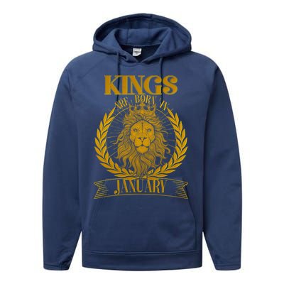 Vintage Lion Kings Are Born In January Performance Fleece Hoodie