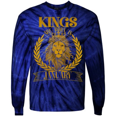 Vintage Lion Kings Are Born In January Tie-Dye Long Sleeve Shirt