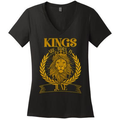 Vintage Lion Kings Are Born In June Women's V-Neck T-Shirt